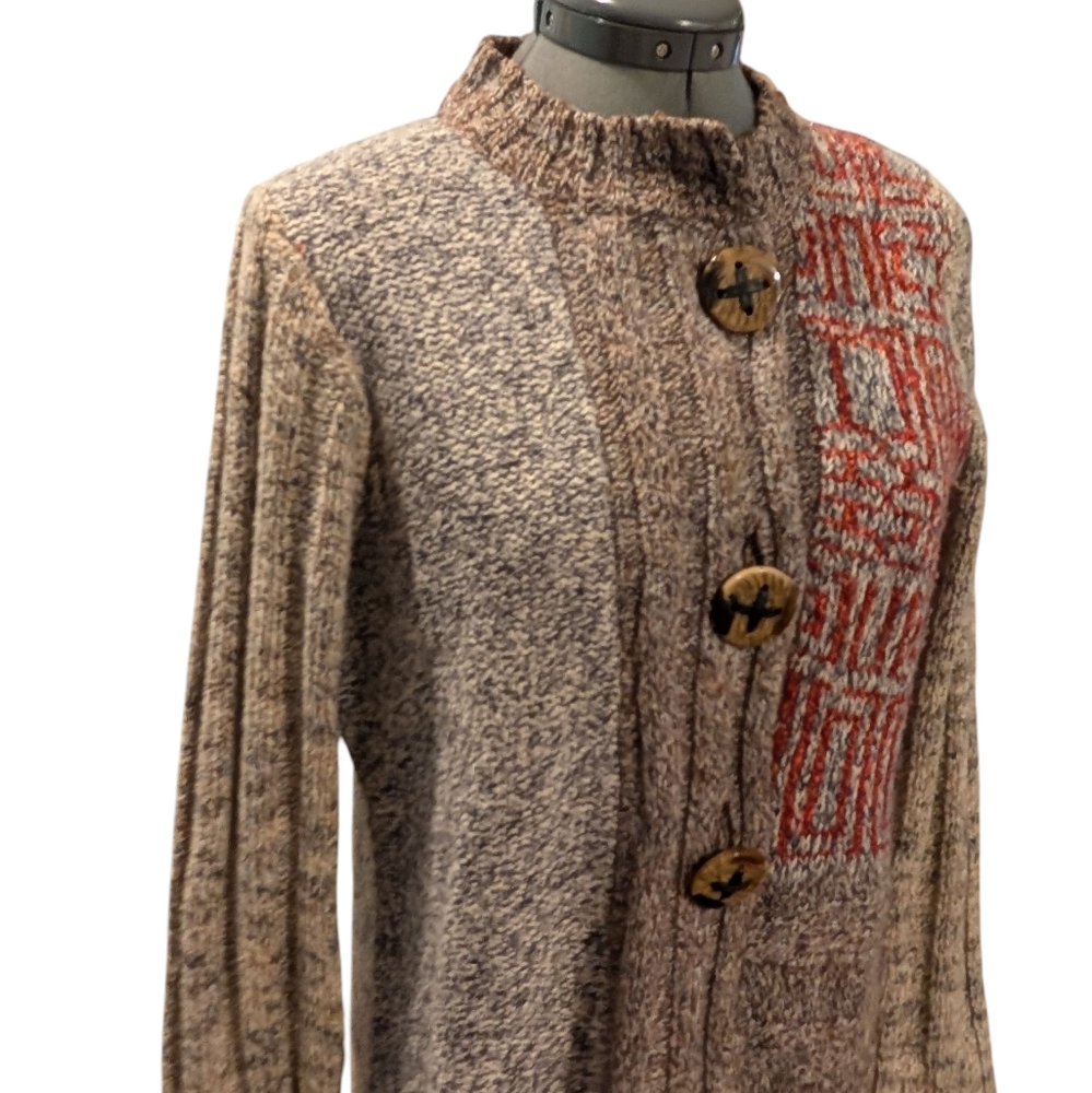 Puli Tan Brown Multi Color Knit Women's Cardigan Sweater Boho